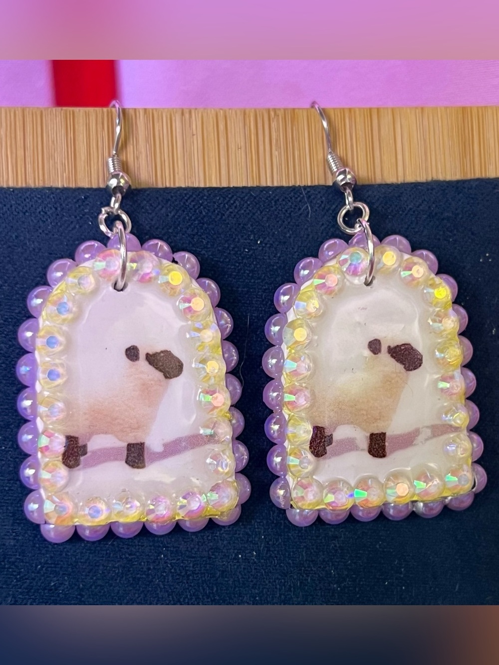 Lavender Bird Charm Beaded Dangle Earrings - Unbranded